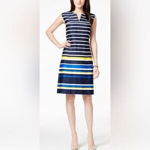 TOMMY HILFIGER sleeveless navy & white striped cotton shift dress, size 6